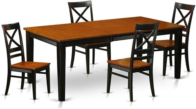 East West Furniture QUIN5-BLK-W 5 Piece Kitchen Table Set for 4 Includes a Rectangle Dining Table with Butterfly Leaf and 4 Dining Room Chairs, 40x78 Inch, Black & Cherry