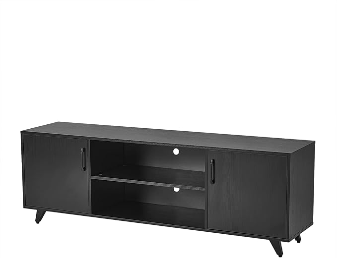 Panana TV Stand for TV up to 50 Inches, 2 Doors Entertainment Center with Open Shelves Storage, TV Console Unit for Living Room Bedroom (Black)