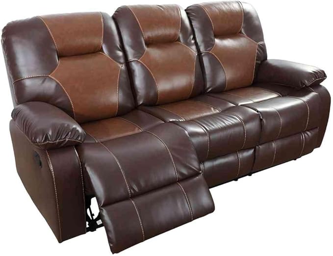Manual Breathing Leather Reclining Sofa, Comfortable Wide Lazy Leather Couch for Living Room (Brown, Three-Seater)