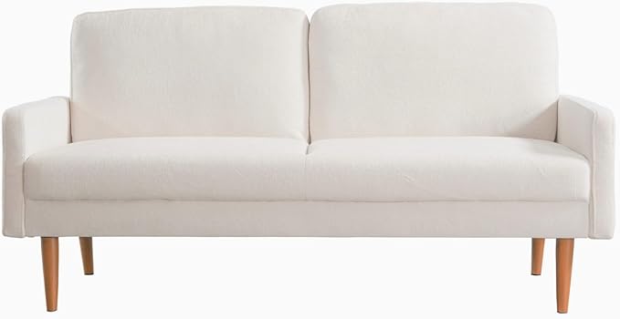 Kent Velvet Loveseat Sofa, European Style with Sleek Design, Modern & Vintage Flair, Upholstered 2 Seater Couch, Chic Living Room Furniture Seating for Home, Apartment or Office, Ivory