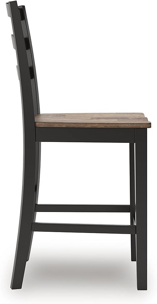 Signature Design by Ashley Wildenauer Farmhouse Armless Ladder Back Counter Height Bar Stool with Footrest, Set of 2, Light Brown & Black