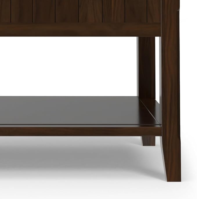 SIMPLIHOME Acadian Lift Top Coffee Table - 48 inch Wide Solid Wood Transitional Pop-up Cocktail Table in Brunette Brown, Classic Living Room Table with Lift-up Storage Compartment and Open Shelf