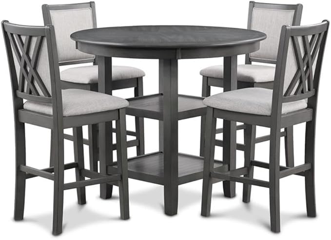 New Classic Furniture Amy 5-Piece Counter Dining Table Set, Gray