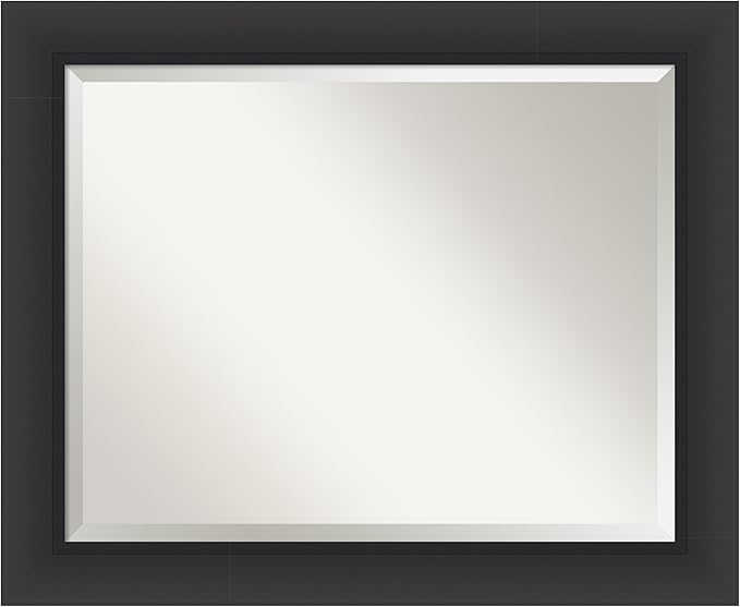 Amanti Art Black Bathroom Mirror for Over Sink, 28x34 Sloped Black Rectangle Vanity Mirror, Large Modern Contemporary Frame, Hangs Horizonally and Vertically, Bathroom Wall Decor, Beveled Edge