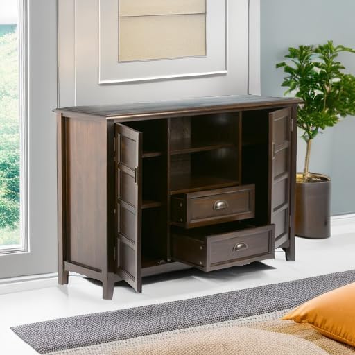 SIMPLIHOME Burlington SOLID WOOD 54 inch Wide Transitional TV Media Stand in Mahogany Brown For TVs up to 60 inches for the Living Room and Entertainment Center