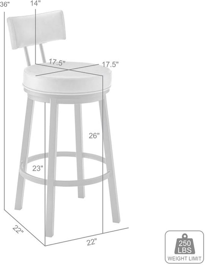 Armen Living Dalza Swivel Counter or Bar Stool in Black Finish with Grey Faux Leather