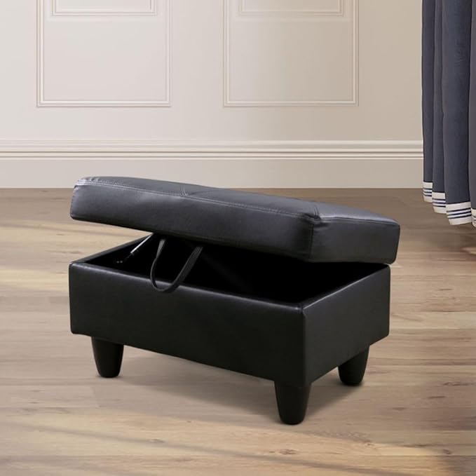 Black L-Shaped 3-Piece Faux Leather Sofa with Storage Ottoman Set, Sectional Couch Sofa Set for Living Room, Office, Small Space