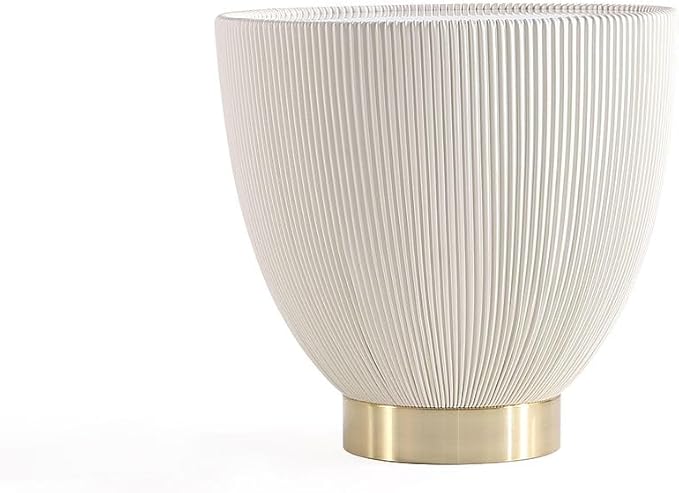 Manhattan Comfort Anderson Modern 18" Round End Table 2.0 | Ceramic Marble Tabletop, Elegant Pleated Leatherette Design & Gold Stainless Steel Base, Fully Assembled Accent Furniture, Set of 1, Cream