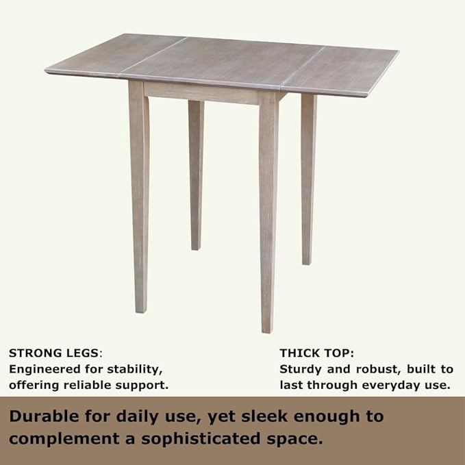 IC International Concepts, Solid Wood Small Drop Leaf Dining Table, Solid Real Wood, Sturdy Parawood,36 X 22 X 29, Minimum Assembly, Washed Gray Taupe