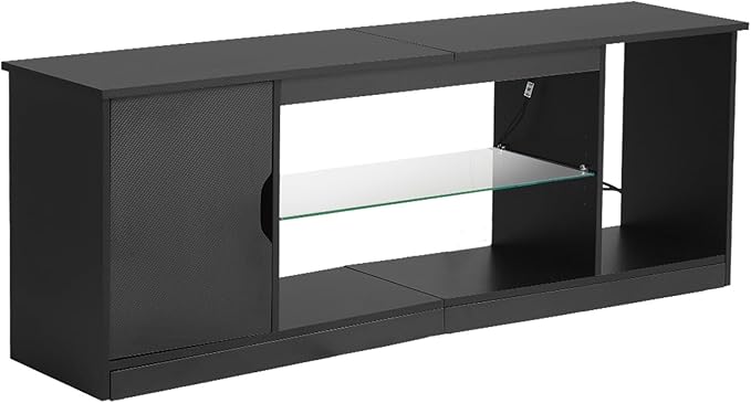 VEVOR TV Stand for TVs up to 65 inch, Modern Entertainment Center with Light Strip, Wooden TV Cabinet Storage with Glass Shelf and Adjustable Shelves, Console Table for Living Room and Bedroom, Black