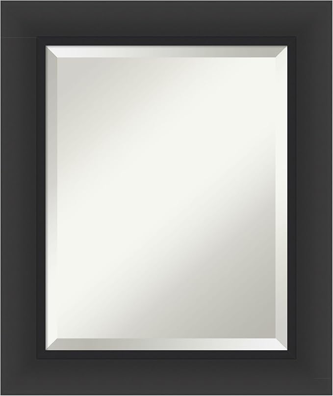 Amanti Art Black Bathroom Mirror for Over Sink, 26x22 Sloped Black Rectangle Vanity Mirror, Small Modern Contemporary Frame, Hangs Horizonally and Vertically, Bathroom Wall Decor, Beveled Edge