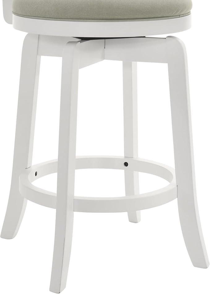 Armen Living Blair 26 in. Matte White Counter Height Rubberwood Swivel Barstool with Fog Fabric Seat