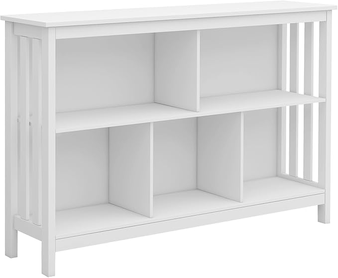TaoHFE Horizontal Bookshelf - Modern Minimalist 2-Tier Book Shelf with Storage, Short Wide Wood Bookshelf for Classroom, Office, Living Room or Study, White