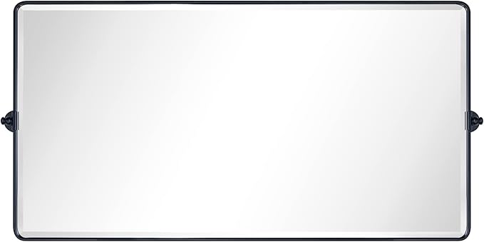 TEHOME 58 x 28'' Pivot Full Length Bathroom Vanity Mirror Matt Black Metal Framed Full Body Tilting Beveled Vanity Mirrors Wall Mounted Floor Pivoting Mirror for Bathroom, Living Room