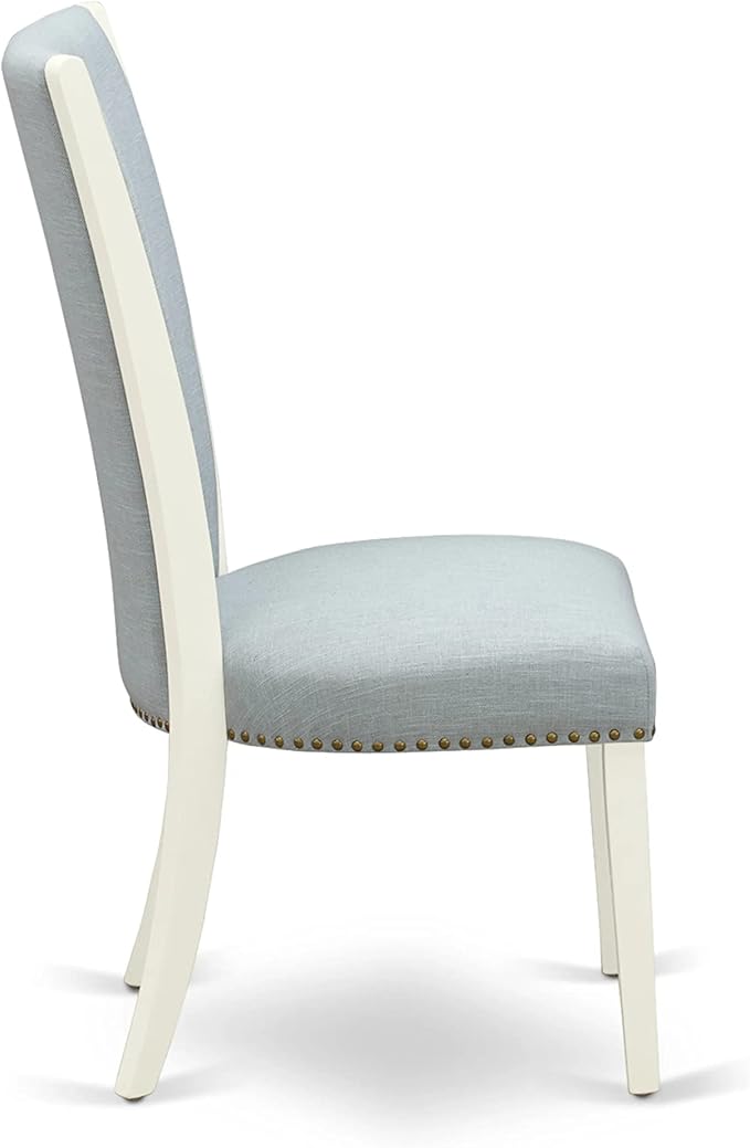 East West Furniture X027VE215-6 6 Piece Dinette Set Contains a Rectangle Dining Table with X-Legs and 4 Baby Blue Linen Fabric Parson Chairs with a Bench, 40x72 Inch, Multi-Color