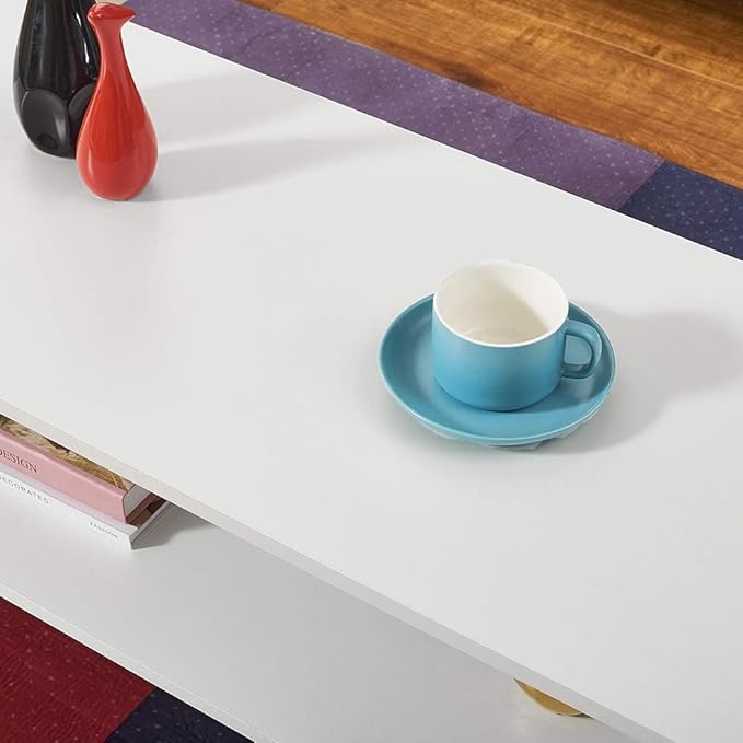 Panana 2-Tier Coffee Table Simple Couch Sofa Side End Table Tea Accent Table for Living Room Office, 39.4" x 15.7" x 15.7" (White)