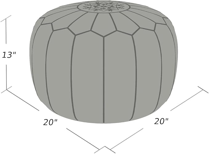 Stuffed Round Design Moroccan Leather Pouf Ottoman, Handmade, Pre-Filled, 100% Genuine Leather, 13” Height x 20” Diameter, Footstool & Living Room Décor (Pink)