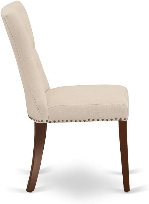 East West Furniture MLGA5-MAH-32 5 Piece Modern Dining Table Set Includes a Rectangle Wooden Table with Butterfly Leaf and 4 Light Beige Linen Fabric Parson Chairs, 36x54 Inch, Mahogany