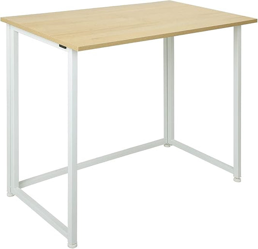 Leopard Folding Computer Desk for Small Spaces, Space-Saving Home Office Desk, Foldable Computer Table, Laptop Table, Writing Desk, Compact Study Reading Table (White/Nordic Walnut)
