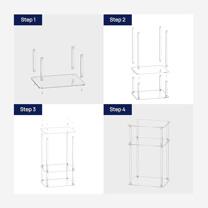 HMYHUM Acrylic Side Table for Small Spaces, 14" L x 11.5" W x 23.2" H, Nightstand/Bedside Table, Home Accent End Table for Living Room, Bedroom, 3 Tier, Clear