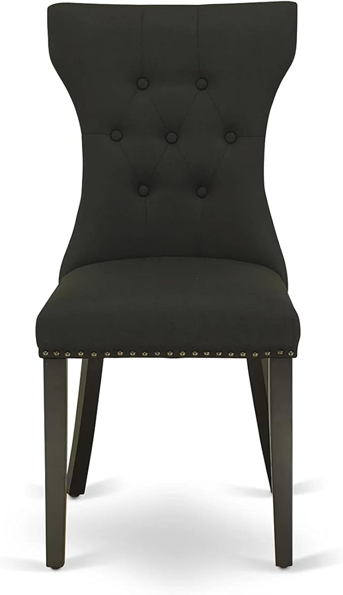 East West Furniture ESGA3-BCH-24 3 Piece Kitchen Table Set for Small Spaces Contains a Round Dining Room Table with Pedestal and 2 Black Linen Fabric Padded Chairs, 30x30 Inch, Black & Cherry
