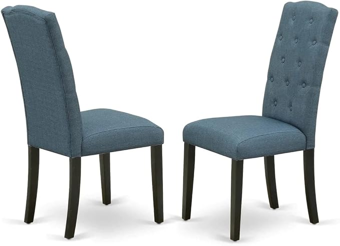 East West Furniture LGCE5-BLK-21 5 Piece Dining Table Set for 4 Includes a Rectangle Kitchen Table with Butterfly Leaf and 4 Mineral Blue Linen Fabric Parson Chairs, 42x84 Inch, Black