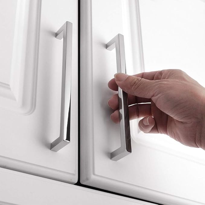 KOOFIZO 20-Pack Solid Square Bar Cabinet Handle - Chrome Furniture Pull, 6.3 Inch/160mm Screwhole Distance for Kitchen Cupboard Door, Bedroom Dresser Drawer, Bathroom Wardrobe Hardware