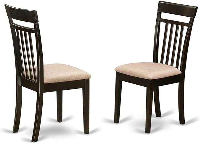 East West Furniture HLCA3-CAP-C 3 Piece Modern Dining Table Set Contains a Round Wooden Table with Pedestal and 2 Linen Fabric Upholstered Dining Chairs, 42x42 Inch, Cappuccino