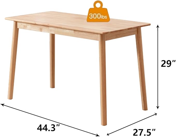 Rectangular Kitchen Solid Wood Dining Table 46.8 inches Legs Sturdy Natural Rubber Wood and Walnut Color (Natural Oak)