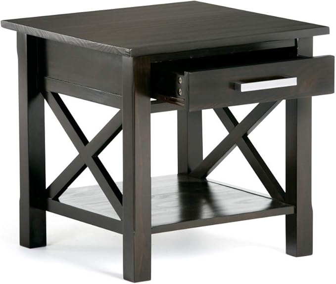 SIMPLIHOME Kitchener SOLID WOOD 21 inch Wide Square Contemporary End Side Table in Hickory Brown for the Living Room and Bedroom