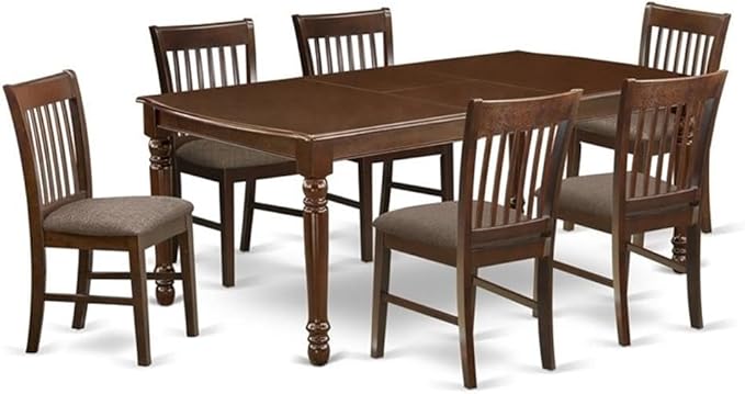 East West Furniture DONO7-MAH-C 7 Piece Dining Table Set Consist of a Rectangle Dinner Table with Butterfly Leaf and 6 Linen Fabric Dining Room Chairs, 42x78 Inch, Mahogany