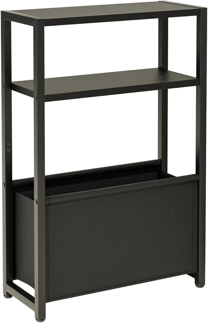 Narrow Side Table End Table, 3-Tier Side Table with Storage Bag, Narrow Nightstand for Small Spaces, Bedside Table for Living Room, Bedroom, Black