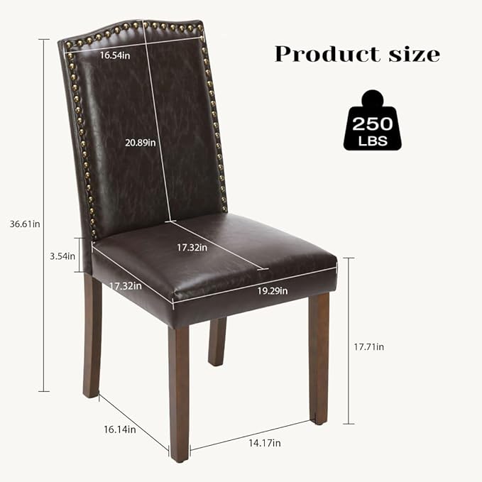 Kitchen Chairs Set of 4 Modern Upholstered Fabric Seat with Nailhead Trim and Ergonomic Lumbar Support for Living Room and Rustic Farmhouse Dining Area, Dark Brown