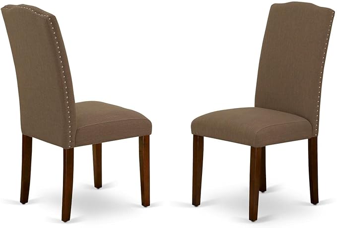 East West Furniture DLEN5-MAH-18 5 Piece Dining Room Furniture Set Includes a Round Dining Table with Dropleaf and 4 Dark Coffee Linen Fabric Upholstered Chairs, 42x42 Inch, Mahogany