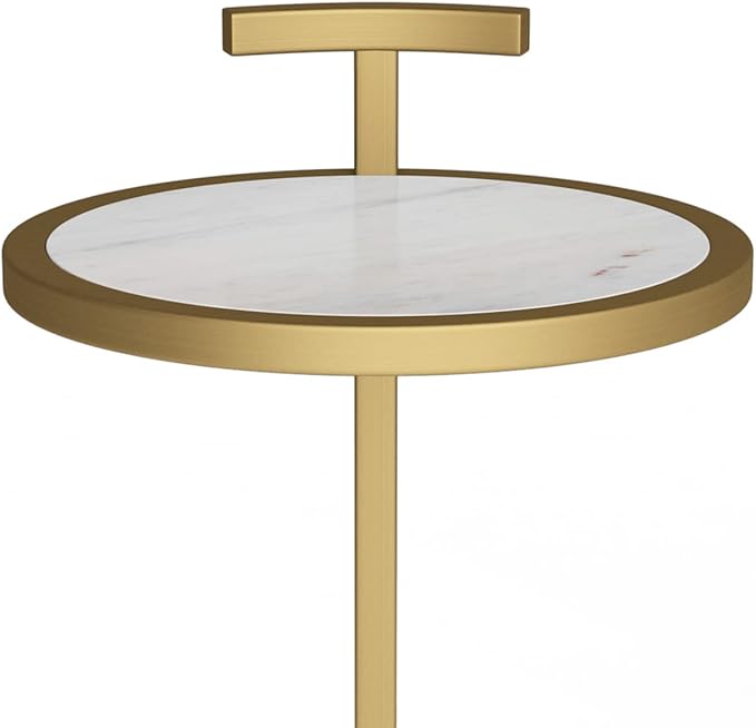 SIMPLIHOME Brook Contemporary 10 Inch Wide Metal C Side Table in White / Gold, For the Living Room and Bedroom