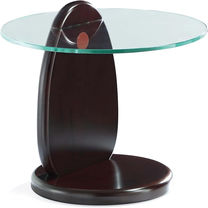 Manhattan Comfort Artesia Round End Table with Sleek Tempered Glass Top, Solid Wood Base, and Contemporary Design, Living Room Accent Furniture for Modern Homes, Side Piece, Dark Walnut