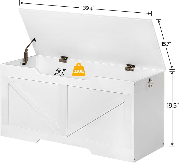 HOOBRO Storage Bench, 39.4” Retro Wooden Storage Chest with U-Shaped Cut-Out Pull, Safety Hinge, Supports 220 lb and Easy Assembly for Toy Box Organizer (White) WT771CW01