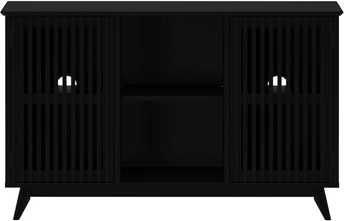 Plank+Beam Mid-Century Modern Wood TV Stand, Solid Wood Entertainment Console with Storage, 49" L x 16" W x 30" H, Black