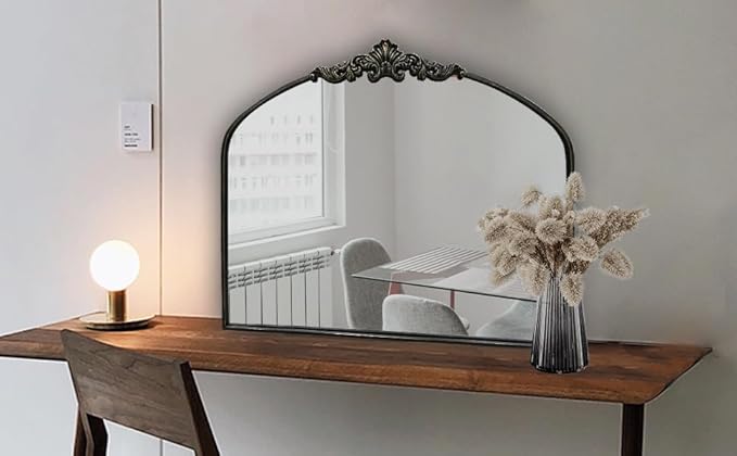 WAMIRRO Arched Mirror,Black Traditional Vintage Ornate Baroque Mirrors,Antique Brass Mirrors for Entryway/Fireplace/Living Room/Hallway/Bathroom.30“X36“ Balck