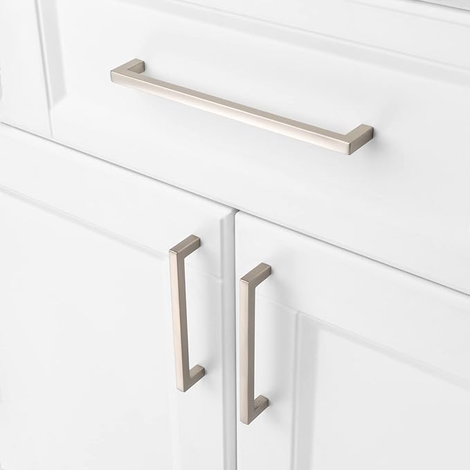 KOOFIZO Solid Square Bar Cabinet Handle - Brushed Nickel Furniture Pull, 7.6 Inch/192mm Screwhole Distance, 1-Piece for Kitchen Cupboard Door, Bedroom Dresser Drawer, Bathroom Wardrobe Hardware