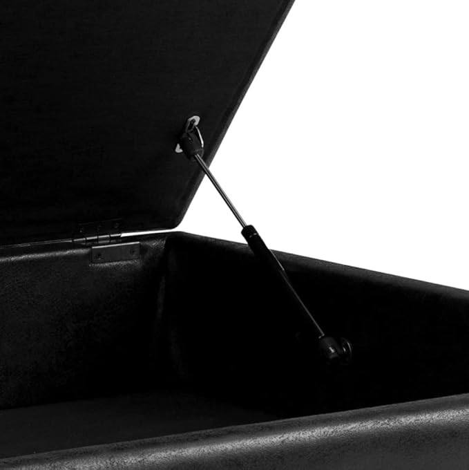 SIMPLIHOME Owen 36 inch Wide Mid Century Modern Square Coffee Table Storage Ottoman in Distressed Black Vegan Faux Leather, Assembled, for the Living Room, Entryway and Family Room