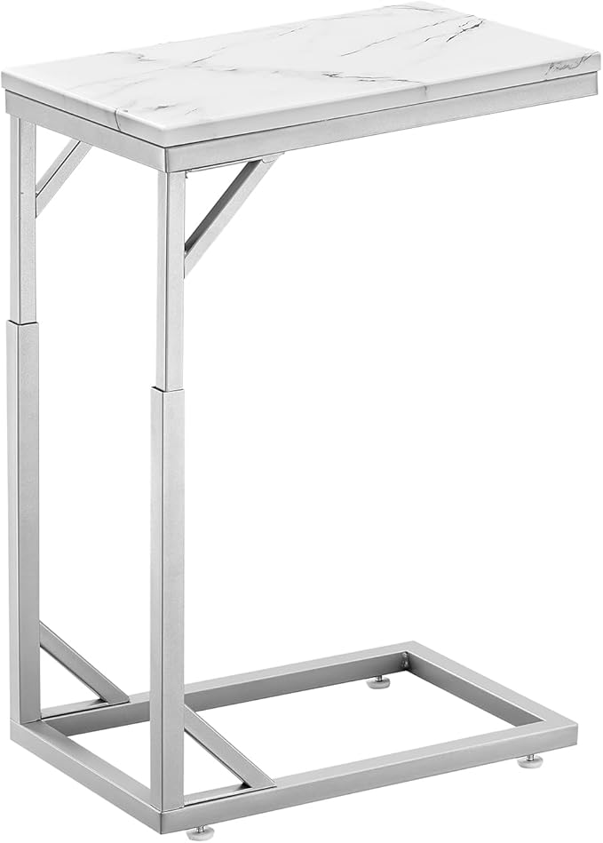 C-Shaped End Table, Small Sofa Table with Metal Frame, Adjustable Height Side Table for Couch, Living Room, Bedroom, Bedside (Silver, Large)