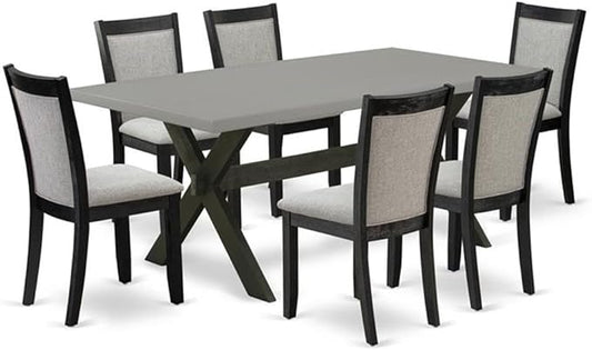 East West Furniture X697MZ606-7 7 Piece Kitchen Table & Chairs Set Consist of a Rectangle Dining Room Table with X-Legs and 6 Shitake Linen Fabric Parson Chairs, 40x72 Inch, Multi-Color