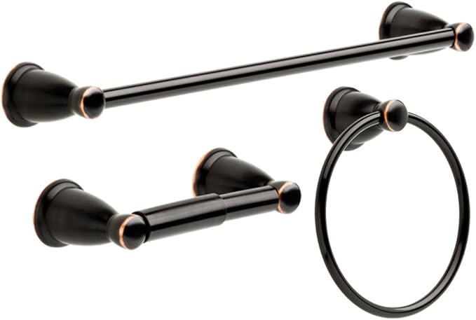 Franklin Brass Kinla 3-Piece Bathroom Set Oil Rubbed Bronze 24" Towel Bar Rack, Toilet Paper Holder, Ring Hardware KIN3PC-ORB