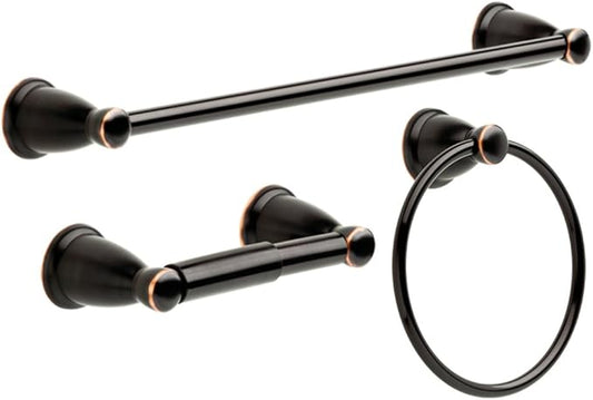 Franklin Brass Kinla 3-Piece Bathroom Set Oil Rubbed Bronze 24" Towel Bar Rack, Toilet Paper Holder, Ring Hardware KIN3PC-ORB