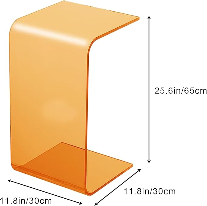 Acrylic End Table, C-Shape Acrylic Side Table Small Simple Clear Side Table Modern Coffee Tables for Living Room, Bedroom | 25.6" L X 11.8" W X 11.8" H