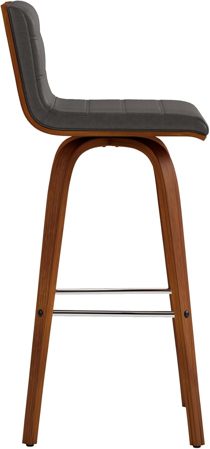 Vienna 30" Swivel Bar Stool in Walnut Wood Finish with Gray Faux Leather - Set of 3