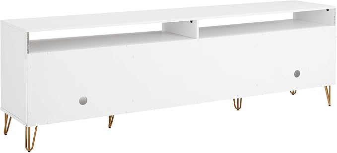 Manhattan Comfort Dumbo Mid Century Modern TV Stand for Televisions up to 80 Inches, Home Entertainment Center with Storage, 6 Shelves, 2 Drawers, No Tool Assembly, 85" Wide, White
