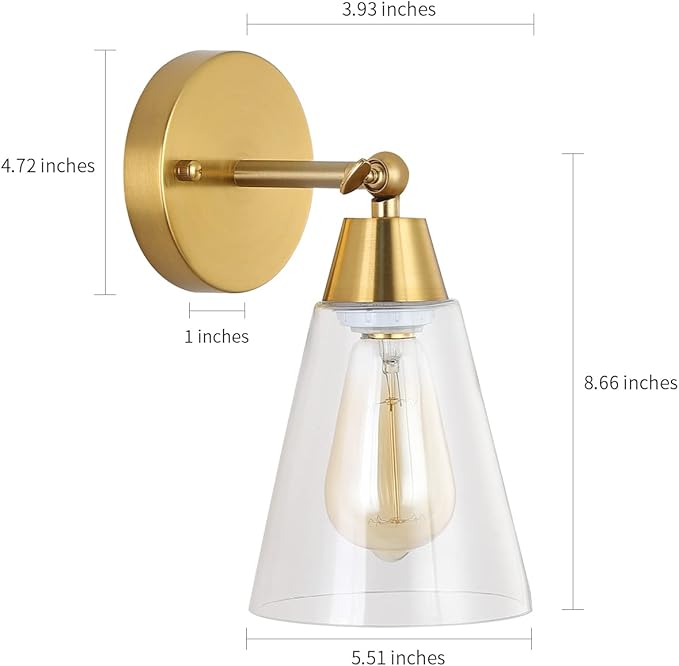 MWZ Gold Wall Sconce Set of 2,Modern Brushed Brass Sconces Lighting with Clear Glass Shade,Bathroom Light Fixtures Over Mirror,Vanity Lights Over Sink,Indoor Wall Mount Adjustable Angle Lamp