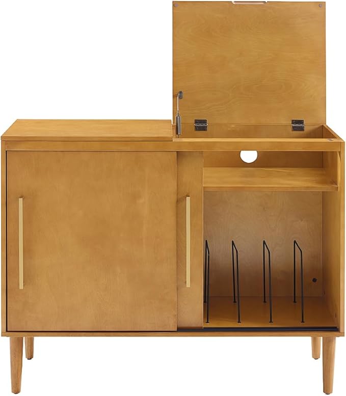 Crosley Furniture Everett Media Console and Record Player Stand with Storage for Vinyl Records, Acorn